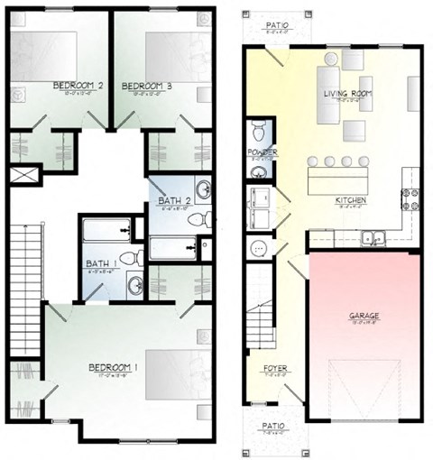 Floor plan for 3 beds, 2.5 baths, 1513 sqft